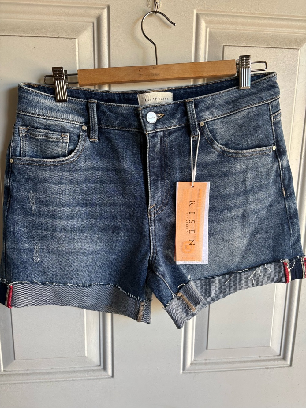 Risen High-Rise Rolled Hem Jean Shorts large